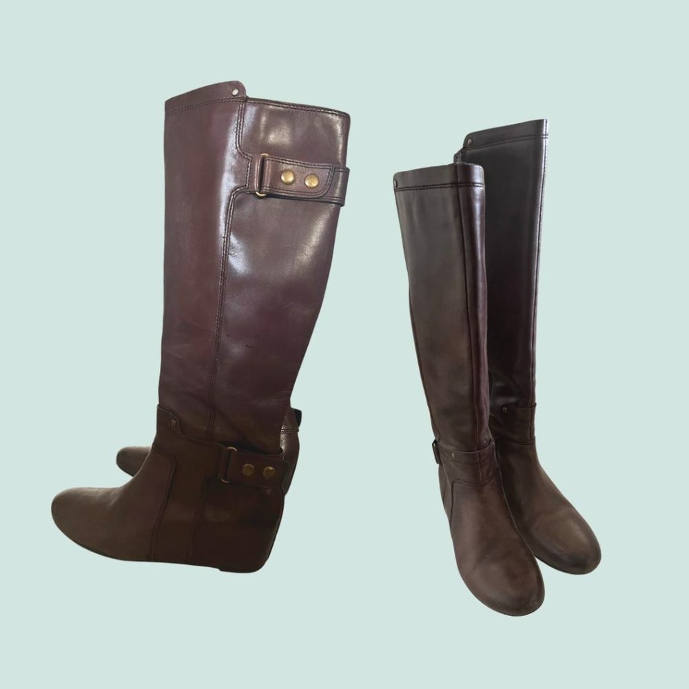 Franco Sarto Dark Brown Leather Tall Knee High Riding Boots Size 8